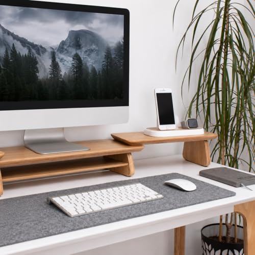 Image of Dual Monitor Stand Riser, Computer Monitor Stands for 2 Monitors, Extra Long Multifunctional Desktop Organizer Riser for Computer, Laptop (Brown)