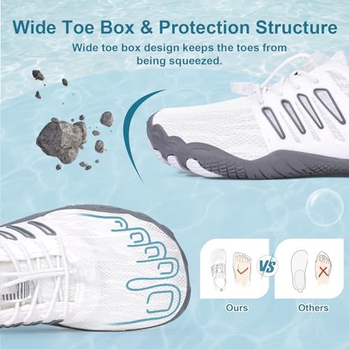 Image of Hike Barefoot Water Shoes for Women Men Footwear, Quick Dry Wide Toe Box Pro Beach Swim Athletic Sports Shoes, Non-Slip Lightweight Aqua Shoe for Pool Hiking Walking Kayaking Diving Surfing