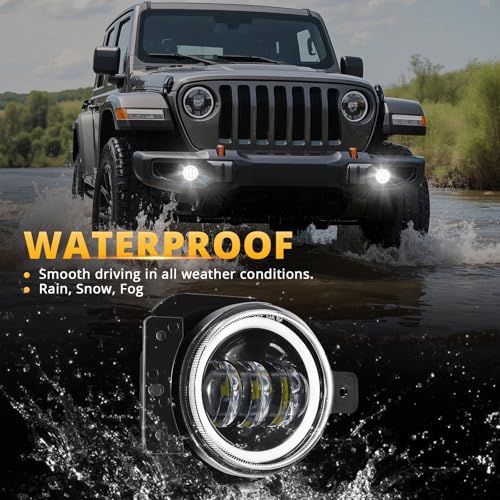 Image of Auxbeam 4 Inch LED Fog Lights for 2007-2018 Jeep Wrangler JK JKU, 30W Round Fog Lights with Halo DRL & Amber Turn Signal for Jeep TJ 1997-2006, DOT Approved, Pair