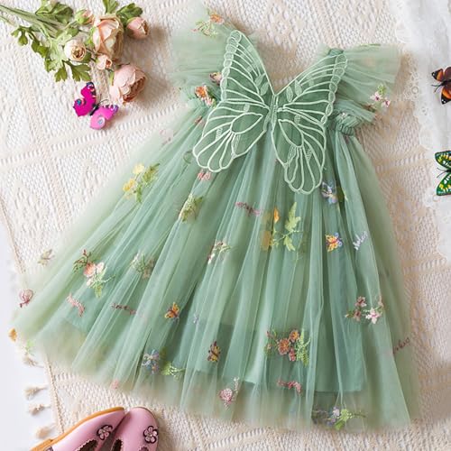 Halloween Fairy Dress for Girls 2025 Vintage Sleeveless Embroidery Flower Butterfly Wing Tulle Toddler Cute Dresses4