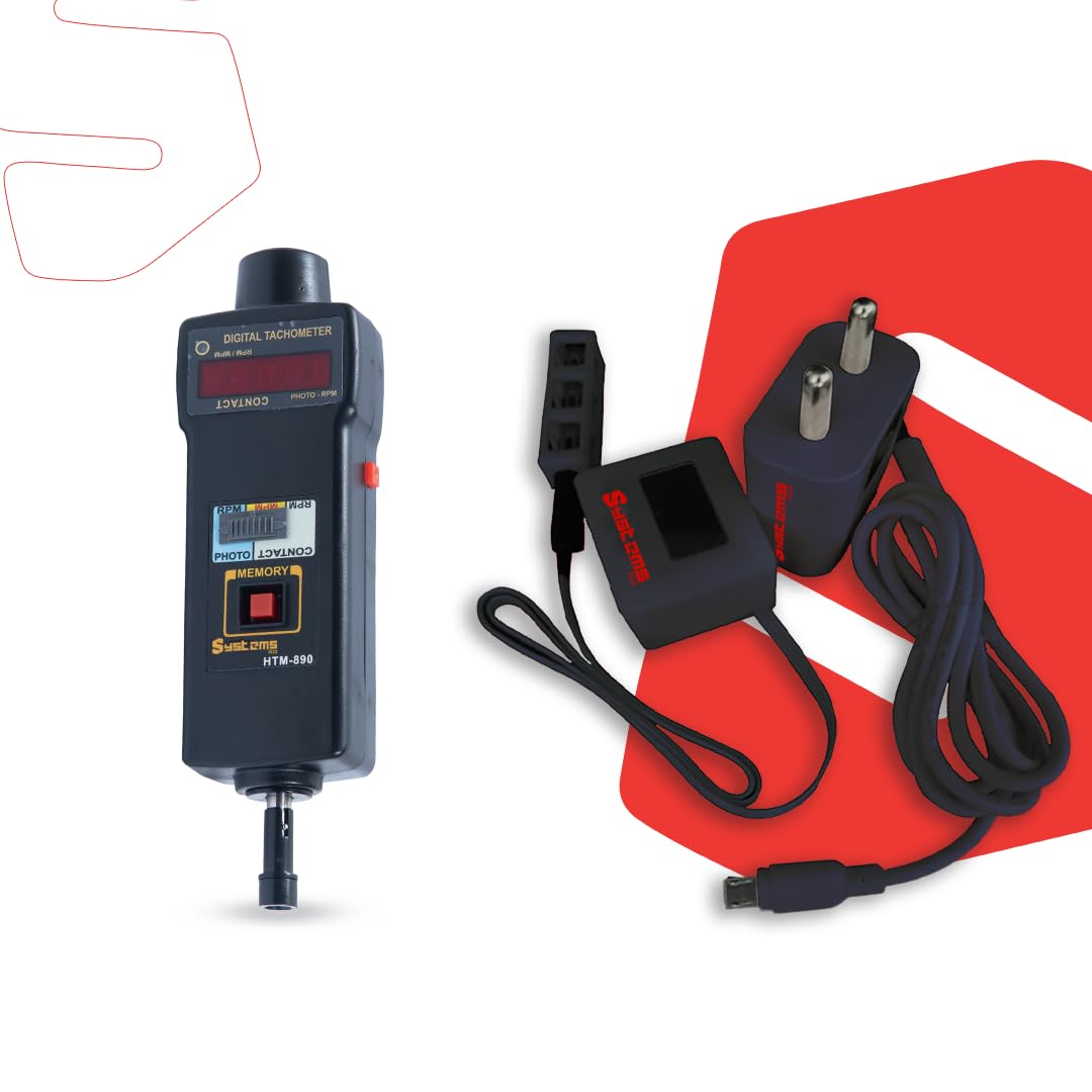 Combo: HTM-890 2-in-1 Digital Tachometer + TS-200 IoT Temp Sensor - RPM, Memory Recall, Low Battery, Contact/Non-Contact, Industrial Use, -50°C to 125°C, Wireless, Alarm, Easy Mount, Instant Update