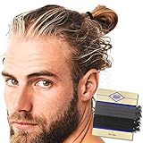 HAVHAF Knotted Hair Ties for Men 8pcs (Thin, Black Charcoal) - No Damage Crease Breakage Man Bun Tie for Long, Curly, Thick Hair - Elastic Hairtie for Guys