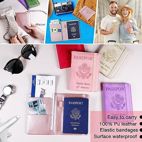 Image of Melsbrinna Premium Leather Passport Holder Covers Case, Waterproof Rfid Blocking Travel Wallet Passport Holder with Pen Holder, Cute Passport Book for Women /Men
