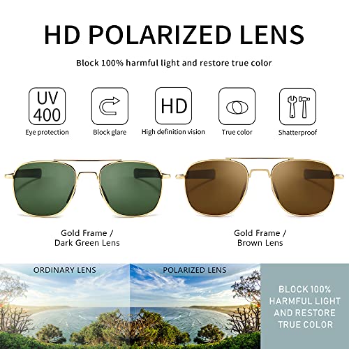 Image of SUNGAIT Men's Military Style Polarized Pilot Aviator Sunglasses - Bayonet Temples