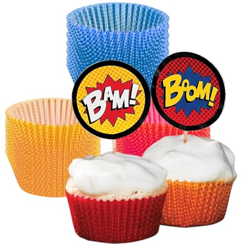 1 X Superhero Cupcake Picks and Baking Cups - 50 cups/50 picks