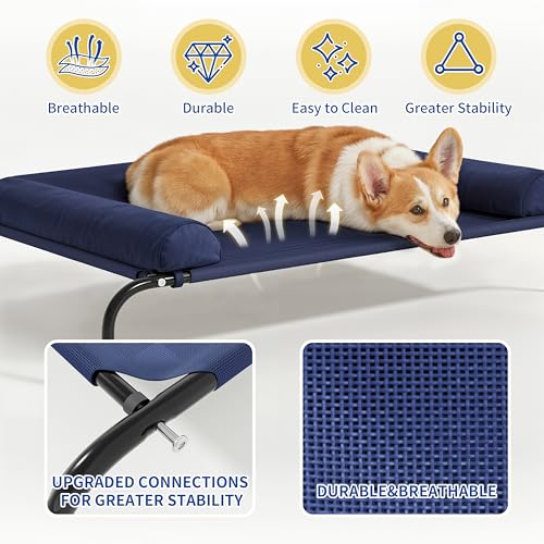 Image of WESTERN HOME WH Elevated Dog Bed Cot, Raised Outdoor Dog Bed with Bolster for Large Dogs, Slightly Chew Proof Portable Cooling Pet Cot with Breathable Mesh, Skid-Resistant Feet, Blue, 48 inches