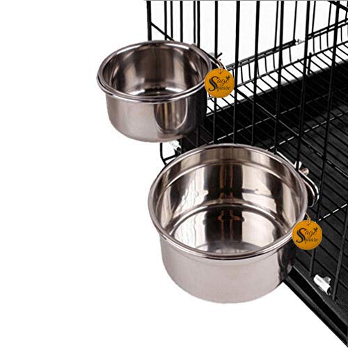 Image of Sage Square Stainless Steel Rust-Proof Cage Food, Seed, Water Feeder Cum Bowl with Hook /Holder for Bird - No Spill No Mess (200ml) (1 Piece)