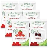 Simple Mixes Natural Gelatin Variety Pack, 3 Each: Strawberry & Cherry, Healthy Snack, Dye-Free, No Gluten or Fat, Kosher, 6 Pack