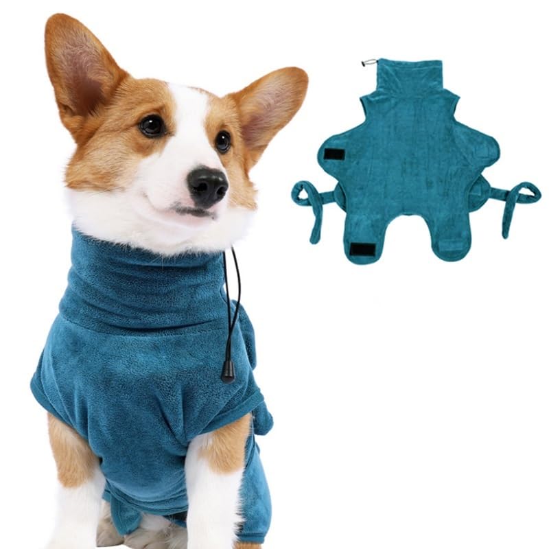 Hundebademantel, super saugfähiger Hunde-Badeanzug for kleine, mittelgroße und große Hunde, schnell trocknendes Haustier-Badetuch, warme Hundebekleidung, Corgi (Color : Turquoise, Size : XXL)
