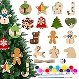 X Hot Popcorn 282pcs Unfinished Wooden Christmas Ornaments Wood Slices 14 Styles DIY Wooden Christmas Ornaments Christmas Hanging Ornaments for DIY with Christmas Stickers Rope