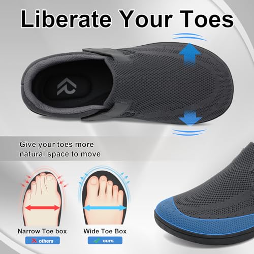 relxfeet Men's Walking Shoes Extra Wide Diabetic Shoes Adjustable Barefoot Slip On Sneakers with Zero Drop Sole for Swollen Feet2