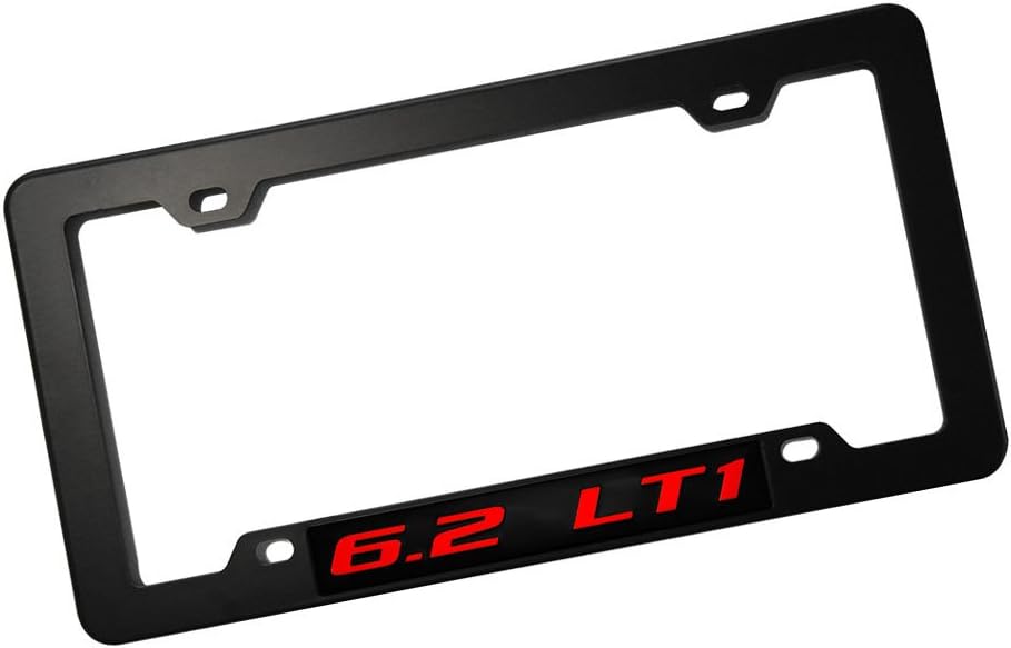 Black License Plate Tag Frame with 6.2 LT1 RED on Black Highly Polished Real Aluminum Emblem Compatible with Chevy Chevrolet Pontiac Buick Holden Special Vehicles HSV