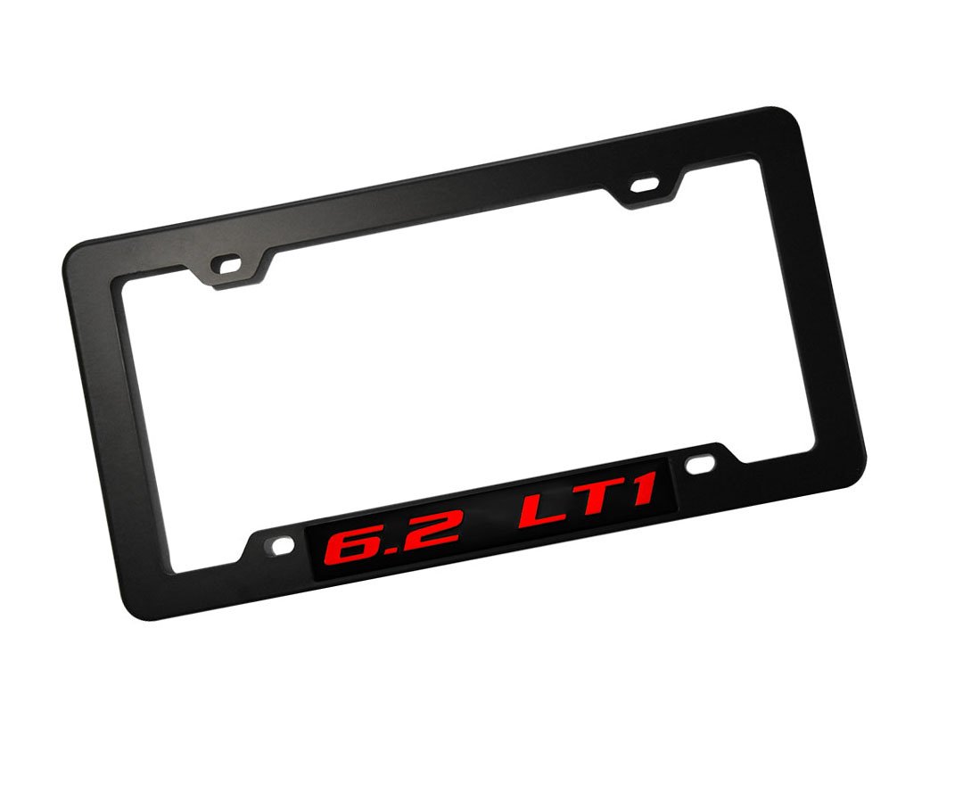 Black License Plate Tag Frame with 6.2 LT1 RED on Black Highly Polished Real Aluminum Emblem Compatible with Chevy Chevrolet Pontiac Buick Holden Special Vehicles HSV