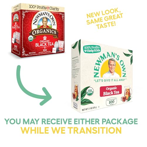 Newman's Own Organic Black Tea Strong Robust Black Tea with 100 Tea Bags Per Box (Pack of 2) USDA Certified Contains Caffeine Brew Hot/Cold