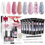 8 Colori Kit di Gel per Unghie, Bledras Set di Estensione Delle Unghie, con Base Coat, Top Coat e Decorazione in Metallo, Nail Design DIY per Principianti/professionisti, Regalo per Donna