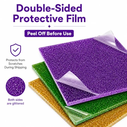 Image of Acrylic Sheets Both-Side Glitter Acrylic Sheets 1 /8 Thick for Laser Cutting Engraving Plexiglass Sheets for Art Design Crafting DIY Home Decore Festival Ornaments (6, Multi, 8 * 8)