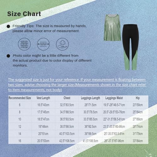 TiaoBug Kids Girls Gymnastics Dance Athletic Outfit Sleeveless Metallic Mesh Tank Top and Leggings Set4