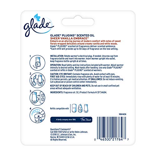 Glade Sheer Vanilla Embrace Air Freshener, 2 Count, 1.34 Oz