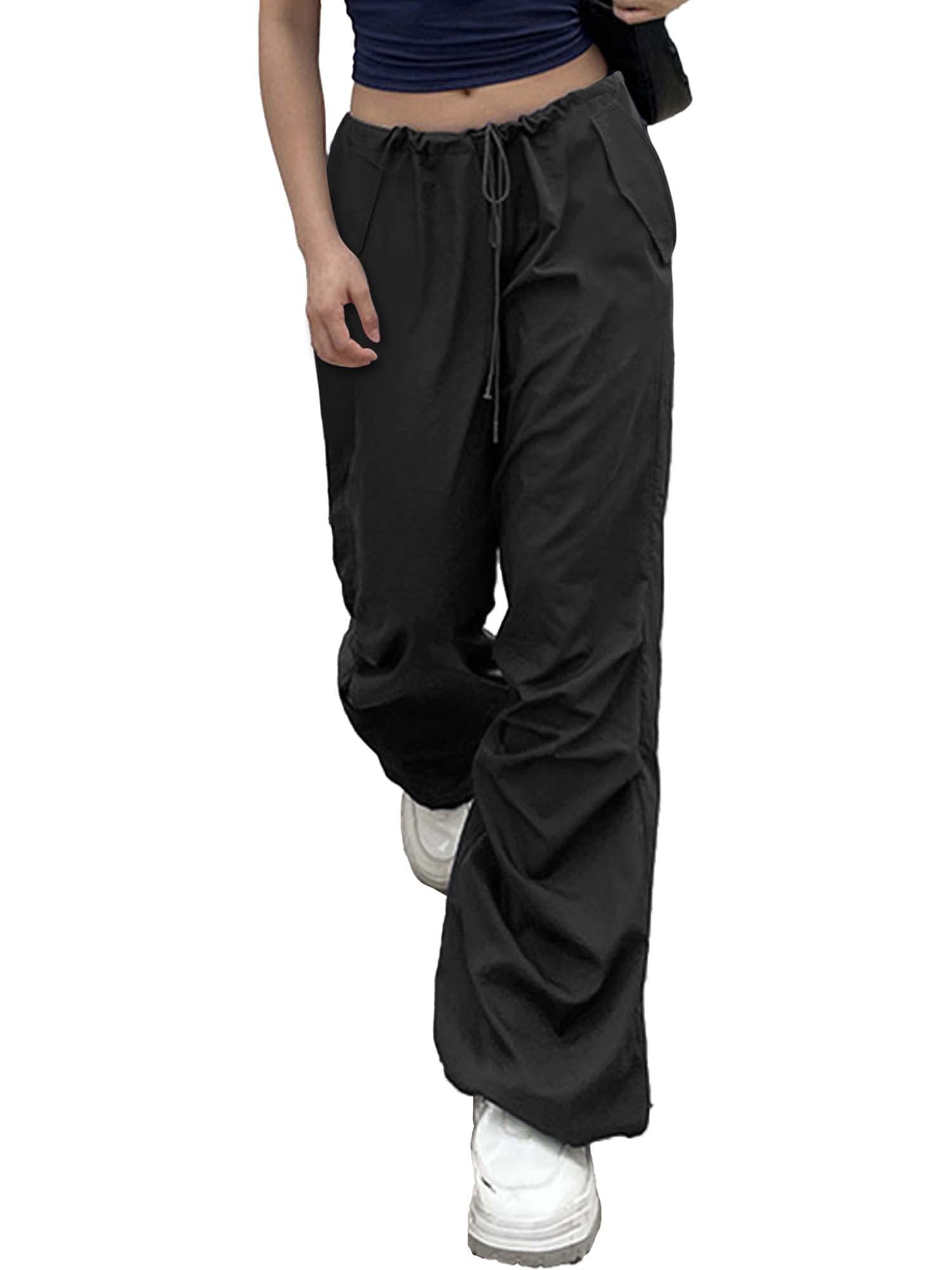 VETIORWomen's Baggy Cargo Hip Hop Y2K Low Waist Pants Indie Aesthetic Drawstring Joggers Sweatpants Loose Wide Leg Trousers