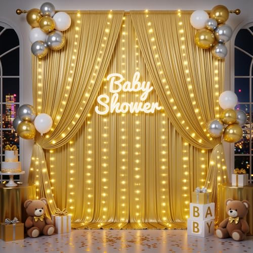Rideaux de fond à paillettes dorées avec lumière 1.5x3m, lot de 4 panneaux Outpain
