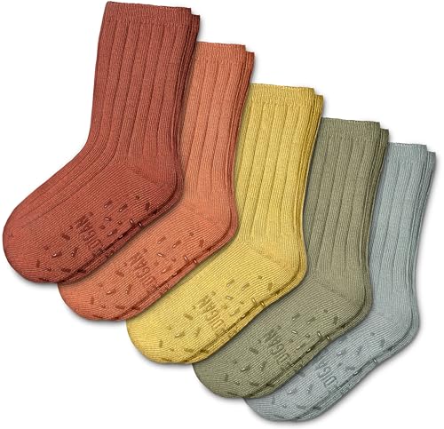 Foot Cardigan Organic Cotton Kids Socks Non Slip Grip Crew 5 Pairs Boys Girls Toddler to Teen Ages 2-14 product thumbnail 10