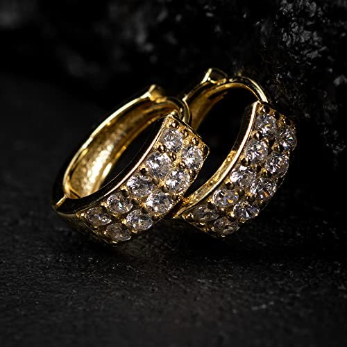 Yellow Gold Plated 925 Sterling SilverTwo Row Iced Shiny 5A Cz Trendy Classic Unisex Ice Out 12mm Hoops Hypoallergenic Huggie Hoop Earrings For Men Women Jewelry3