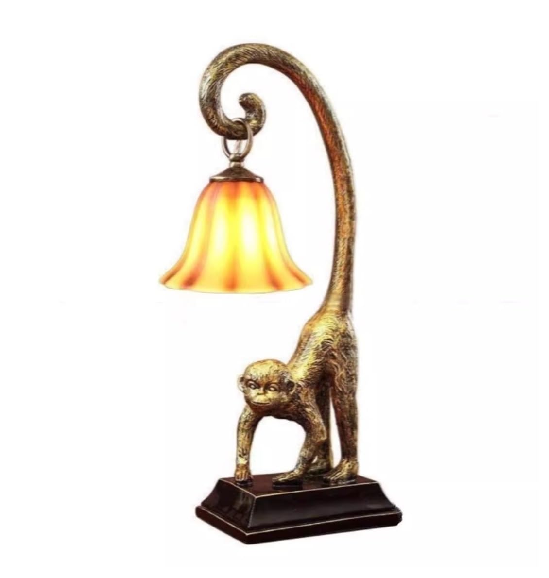 AZHKJKZH Table Lamp Monkey Table Lamp American Style Resin Engraved Bedside Glass Lampshade Nightstand For Living Room Bedroom For Home(A-left,Remote Control Switch)