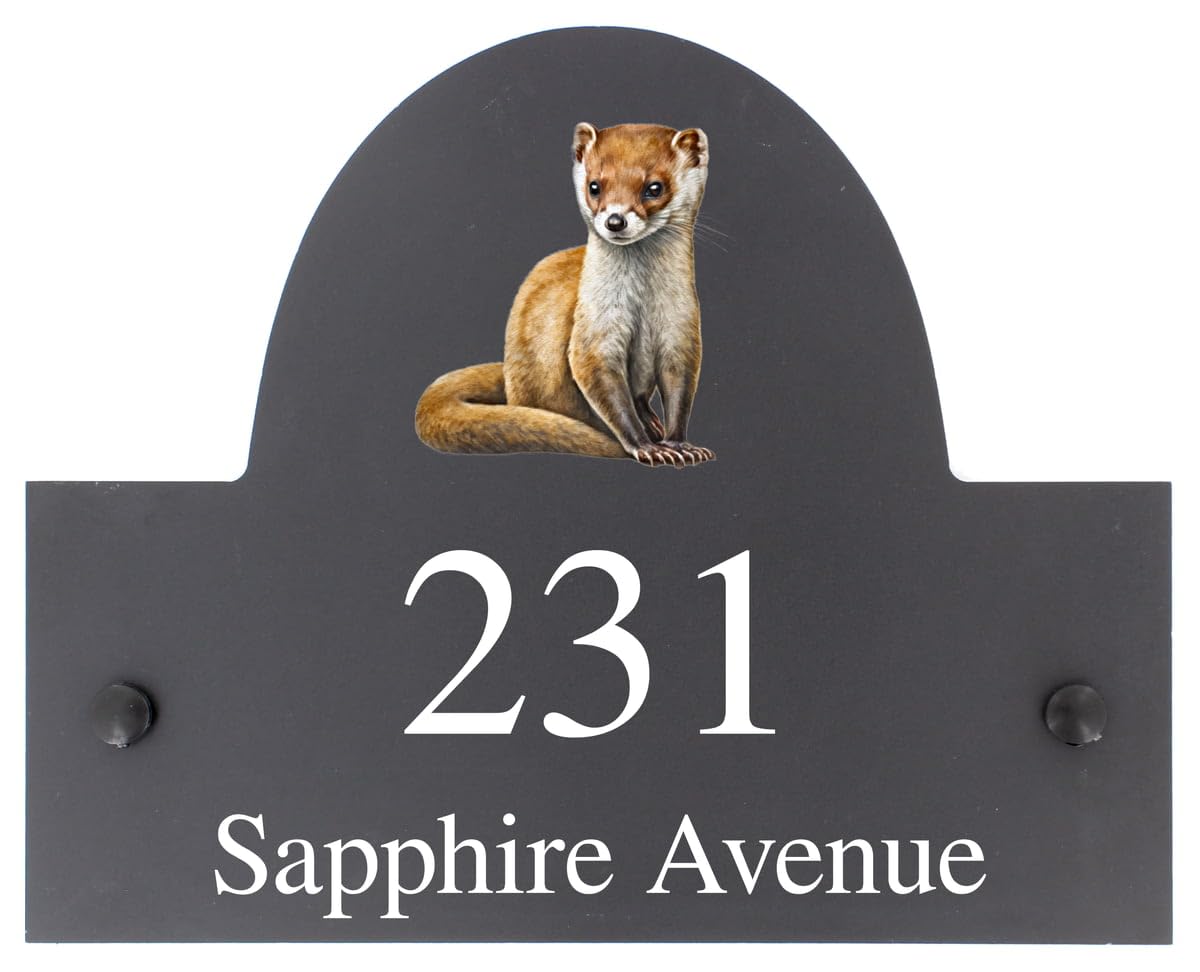 Targhetta personalizzabile con nome o numero civico in ardesia con la fauna selvatica, 25 x 20 cm