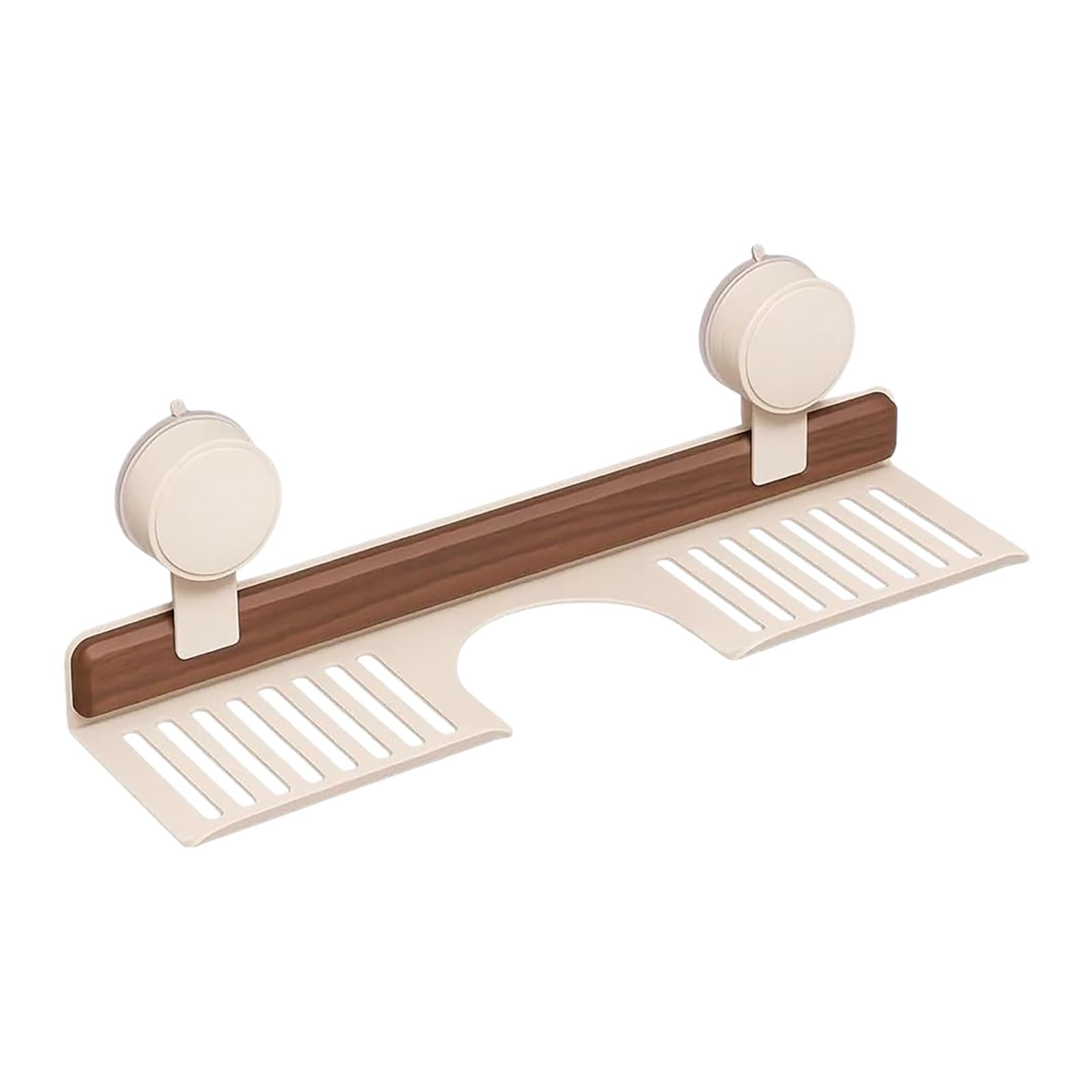 Anedios Suction Cup Shower Shelf Walnut Wall Mounted No Drilling Large Shower Caddy Over Faucet Sink Shower Storage