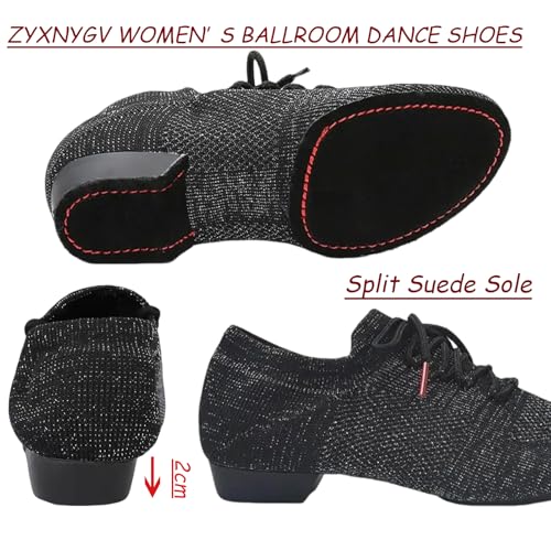 Image of Women's Dance Shoes Closed Toe Lace-up Split-Sole Standard Practice Social Salsa Ballroom Latin Jazz Beginner Teaching Dance Shoes
