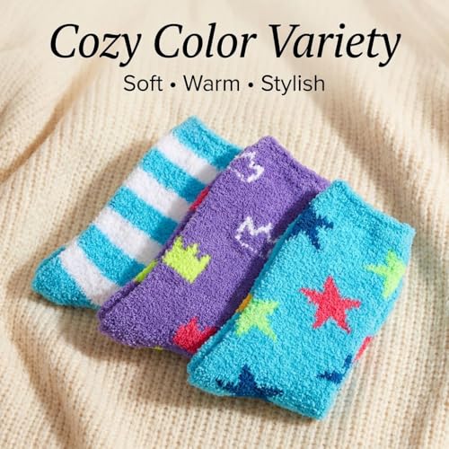 Image of Tipi Toe Womens Fuzzy Crew Socks with Anti Slip Grips Warm Cozy Fluffy Winter Slipper Socks Non Skid Home Socks for Women