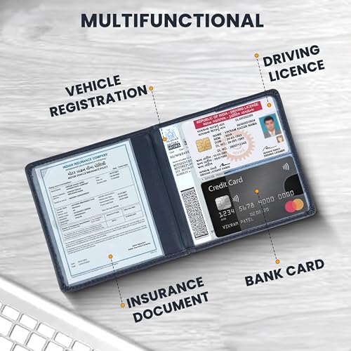 Image of Storite Car Document Holder Organizer | RC, Insurance, PUC, Driving Licence Storage Wallet | Vehicle Glove Box for Registration & Owner Manual Papers (Navy Blue)