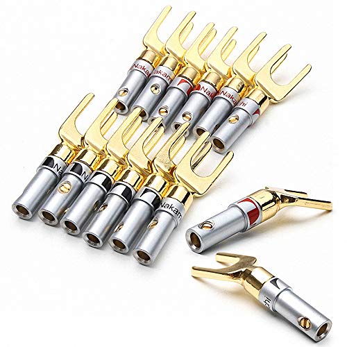 12PCS Nakamichi Gold Plated Y/U- Type Banana Plugs Set Cable Wire Connector Fork