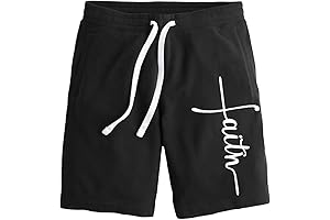 Men's Jesus Cross Faith Black Fleece Jogger Sweatpant Gym Shorts