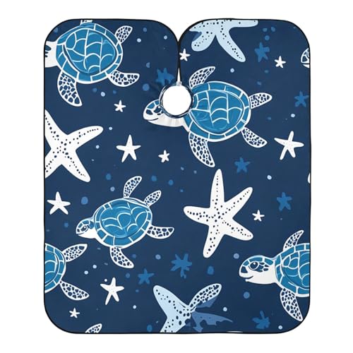 BOESI Doodle Turtle and Star Barber Shawl, Waterproof Haircut Shawl, Haircut Salon Apron, Shaving Bib, 55 x 65 inches