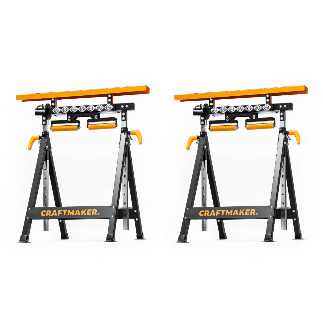 CRAFTMAKER 2er-Set 4-in-1 Multifunktionale Klappbare Sägeböcke - Höhenverstellbare Stahl-Arbeitsböcke mit Schnellklapp-Mechanismus & Stabiler Unterstützung für Werkstattprojekte