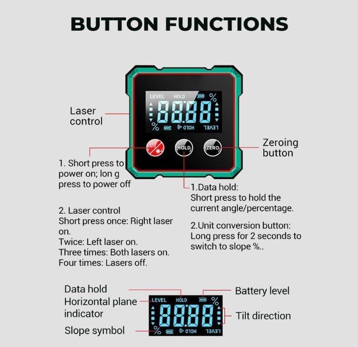 Misuratore angolare digitale magnetico con laser elettronico, strumento di misura angolare, livello digitale con display LCD, spegnimento automatico per misurazioni di precisione (Con Laser)