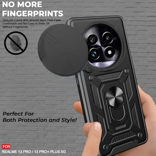 Image of AIBEX Back Cover for Realme 13 Pro 5G / Realme 13 Pro Plus 5G | D10 Tough Armor Case | Sliding Camera Shield | 360 Protection | Kickstand Ring Holder | Military-Grade Shockproof Bumper Case