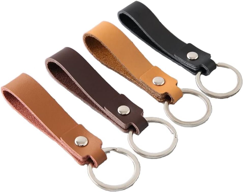 4 pcs Leather Keychain Ring for Men Women Keyring Strap with Belt Loop Color Car Key Holder for Christmas Gift