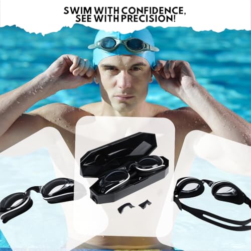 Image of AEC Feike VisionPro Powered Swim Goggles Anti Fog UV Protection Swimming Glasses with Power Lenses for Nearsighted Men & Women (Black, -7.00)