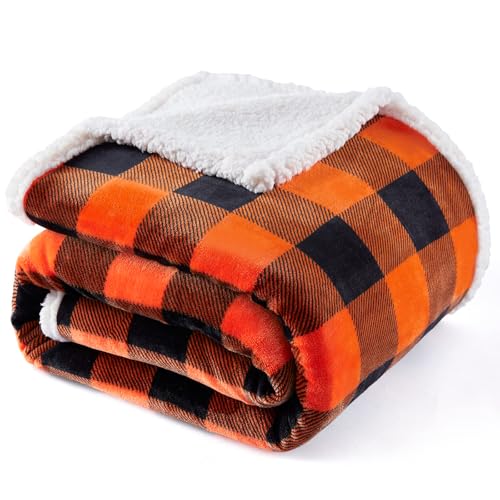 Touchat Halloween Blanket Twin Size 60" X 70",Fall Autumn Harvest Sherpa Fuzzy Fluffy Soft Cozy Blankets, Fleece Flannel Plush Microfiber Throw for Couch Bed Sofa, Halloween Decor (Orange)