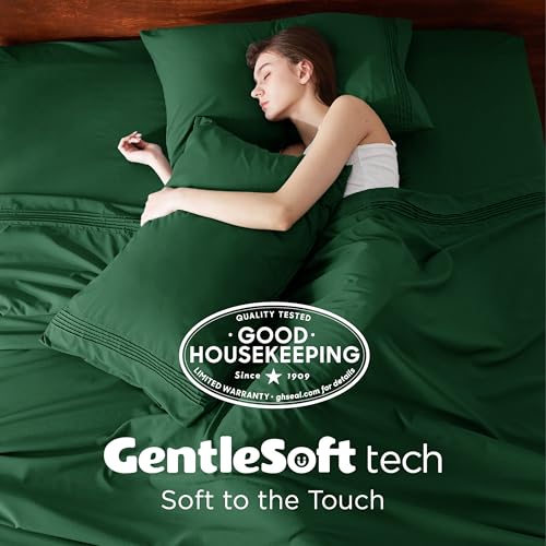 Image of Bedsure Deep Pocket King Sheet Set - Fits Mattresses Up to 21 Inches Thick - 4 Piece GentleSoft Bed Sheets, Moisture Wicking, Soft & Cooling Bedsheet & Pillowcases, Easy & Secure Fit, Emerald Green