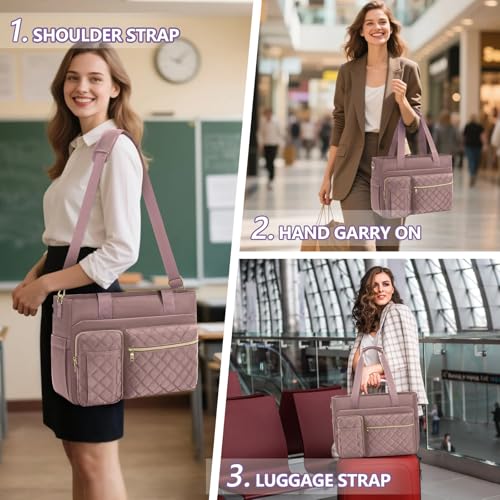 Image of SDYSM Teacher Tote Bag 15.6 inch Laptop Bag Work Bags for Women Nurse Tote Professional Computer Messenger Shoulder Bags Laptop Briefcase for Office, College, Nursing, Dusty Pink