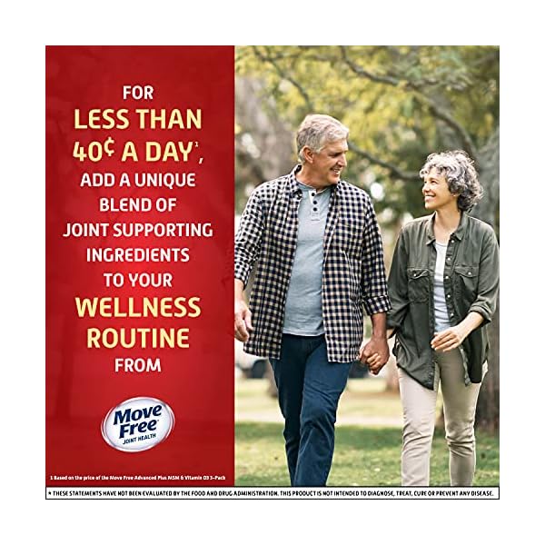 Move Free Advanced Glucosamine Chondroitin MSM + Vitamin D3 Joint Support Supplement, Supports Mobility Comfort Strength Flexibility & Bone + Immune Health - Tablet, 3x120ct Bottles (120 servings)*