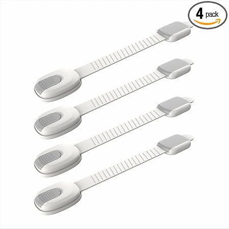 Babysafehouse 4 Piece Safety Lock for Cabinet, Drawer, Fridge, Toilet, Sliding Gate, Drawers and Appliances with Strong Tape for Kids Protection (Grey)