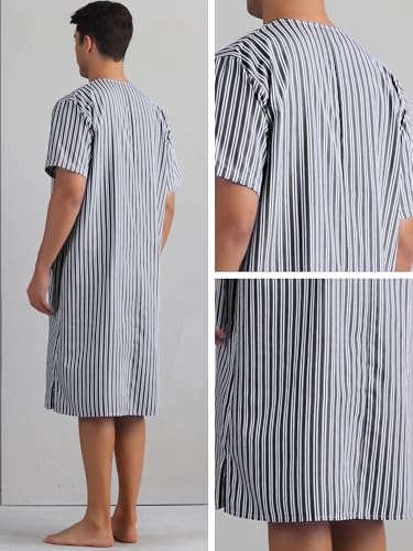 Lars Amadeus Striped Nightshirts for Men's Short Sleeve Button Down Sleep Shirts V-Neck Stripes Nightgown4