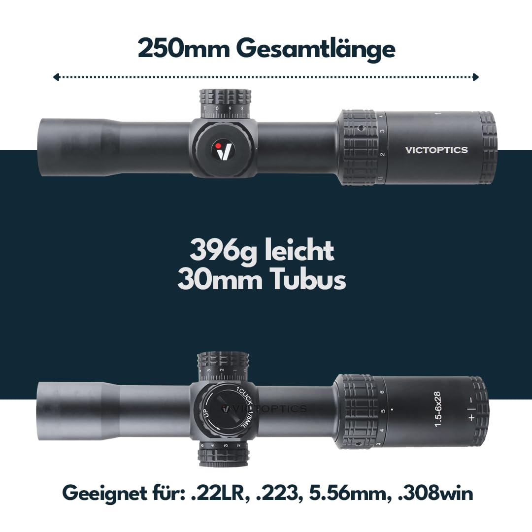 Victoptics OPSL32 S4 1.5-6x28 Zielfernrohr für Sport, Airsoft und Jagd, Luftgewehr, Ziel-Visier, Gewehrzielfernrohr, Rifle Scope, umfangreiches Zubehör