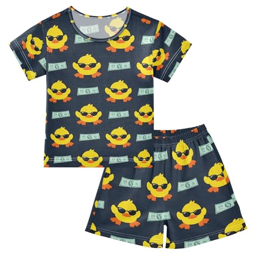 ALAZA Duck Dollar Pajamas Set Short Sleeve Cotton Sleepwear Summer Pjs 2 Piece 5-14Y