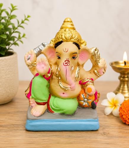 Image of Bossify 100% Eco-Friendly Clay Ganesh Idol Ganesh Ji Murti for Visarjan 4.5 Inches | Shadu Mati Ganesh Murti | Clay Ganpati Idol for Home | Ganpati for Ganesh Chaturthi | Home Decor