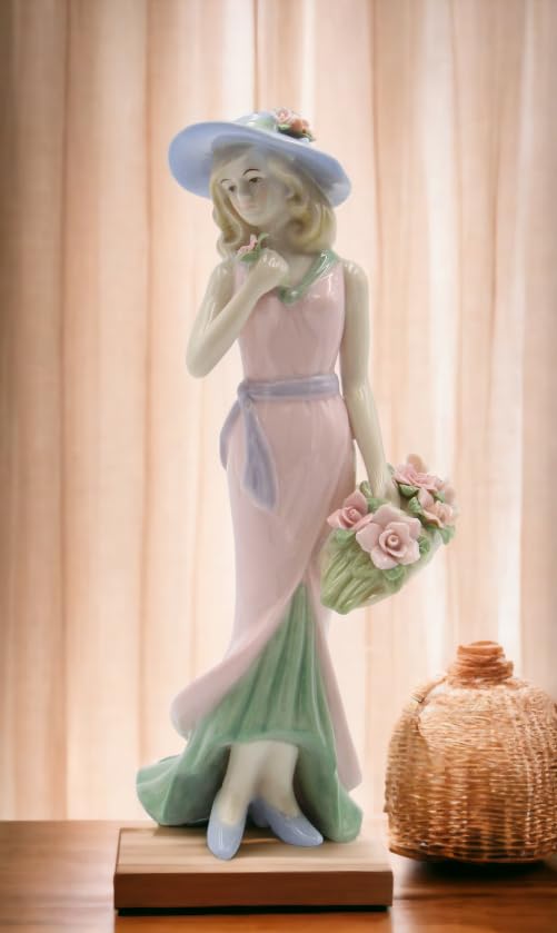 Buy Cosmos Gifts Fine Porcelain Lady with Pink Rose Bouquet Basket